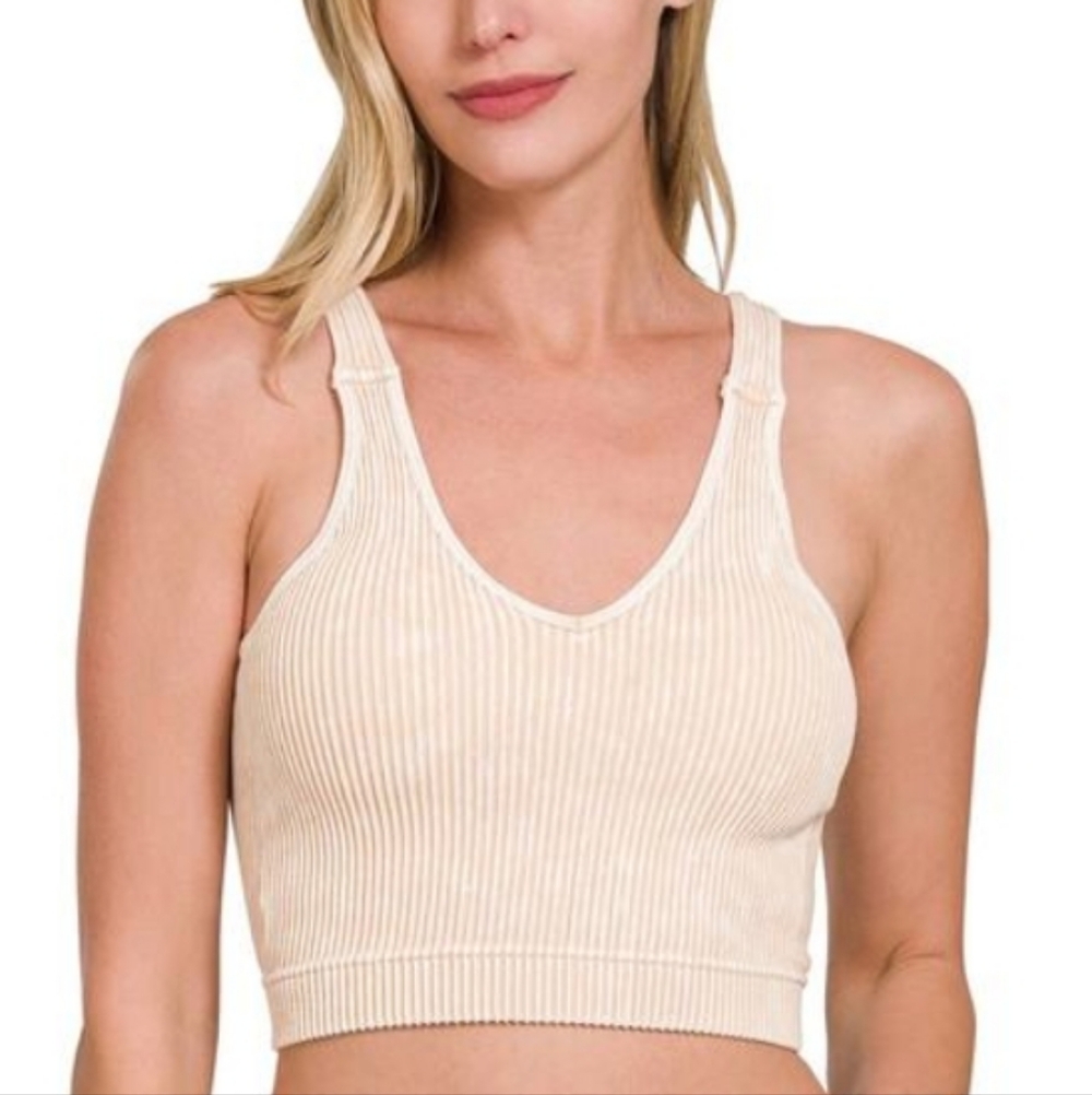New Ash Mocha Ribbed Padded Brami Crop Tank Top